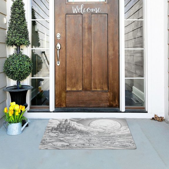 Line Art Sky Castle Versatile Absorbent Door Mat, Non-Slip, Easy to Clean 32''x20''
