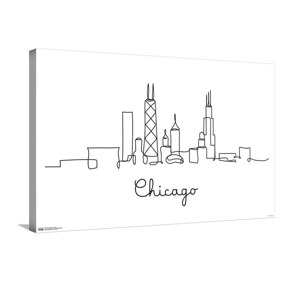 Line Art Skyline - Chicago Canvas Wall Poster, 22.375" x 34"