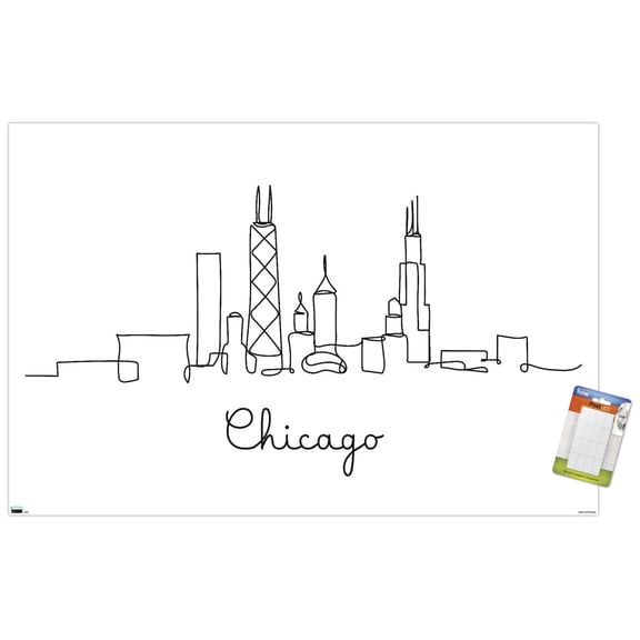 Line Art Skyline - Chicago Wall Poster, 22.375" x 34"