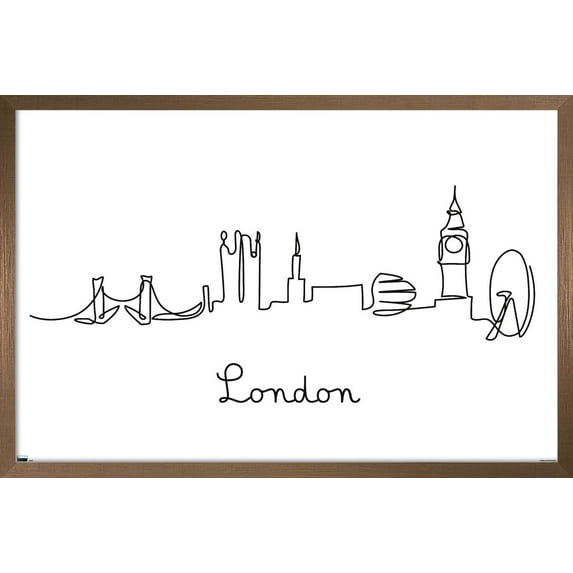 Line Art Skyline - London Wall Poster, 14.725" x 22.375", Framed