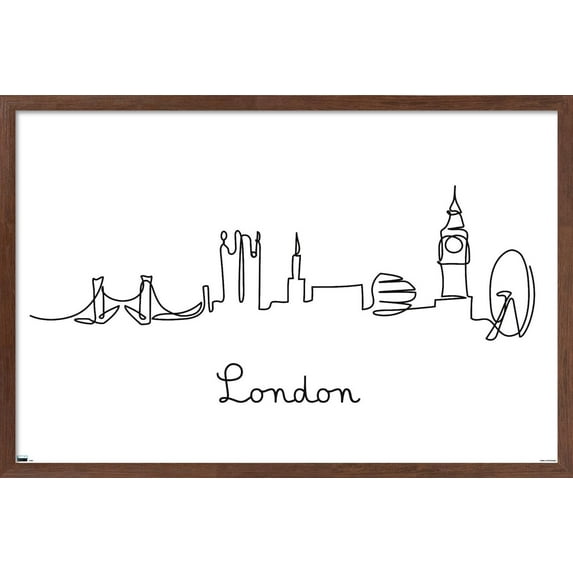 Line Art Skyline - London Wall Poster, 22.375" x 34", Framed
