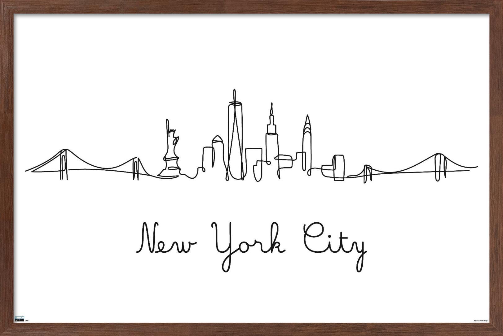 Line Art Skyline - New York City Wall Poster, 14.725" x 22.375", Framed