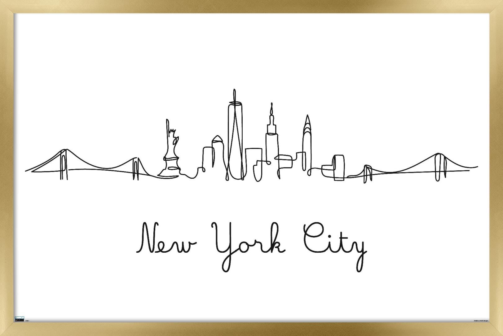 Line Art Skyline - New York City Wall Poster, 22.375" x 34", Framed