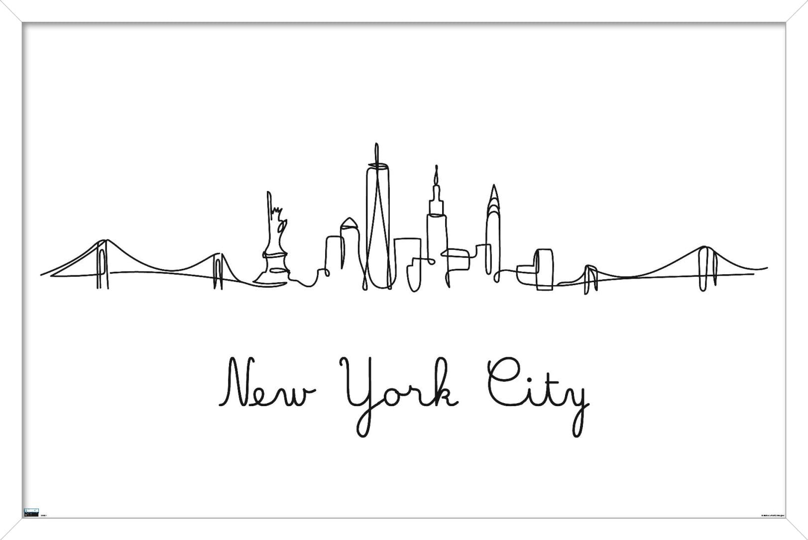 Line Art Skyline - New York City Wall Poster, 22.375" x 34", Framed