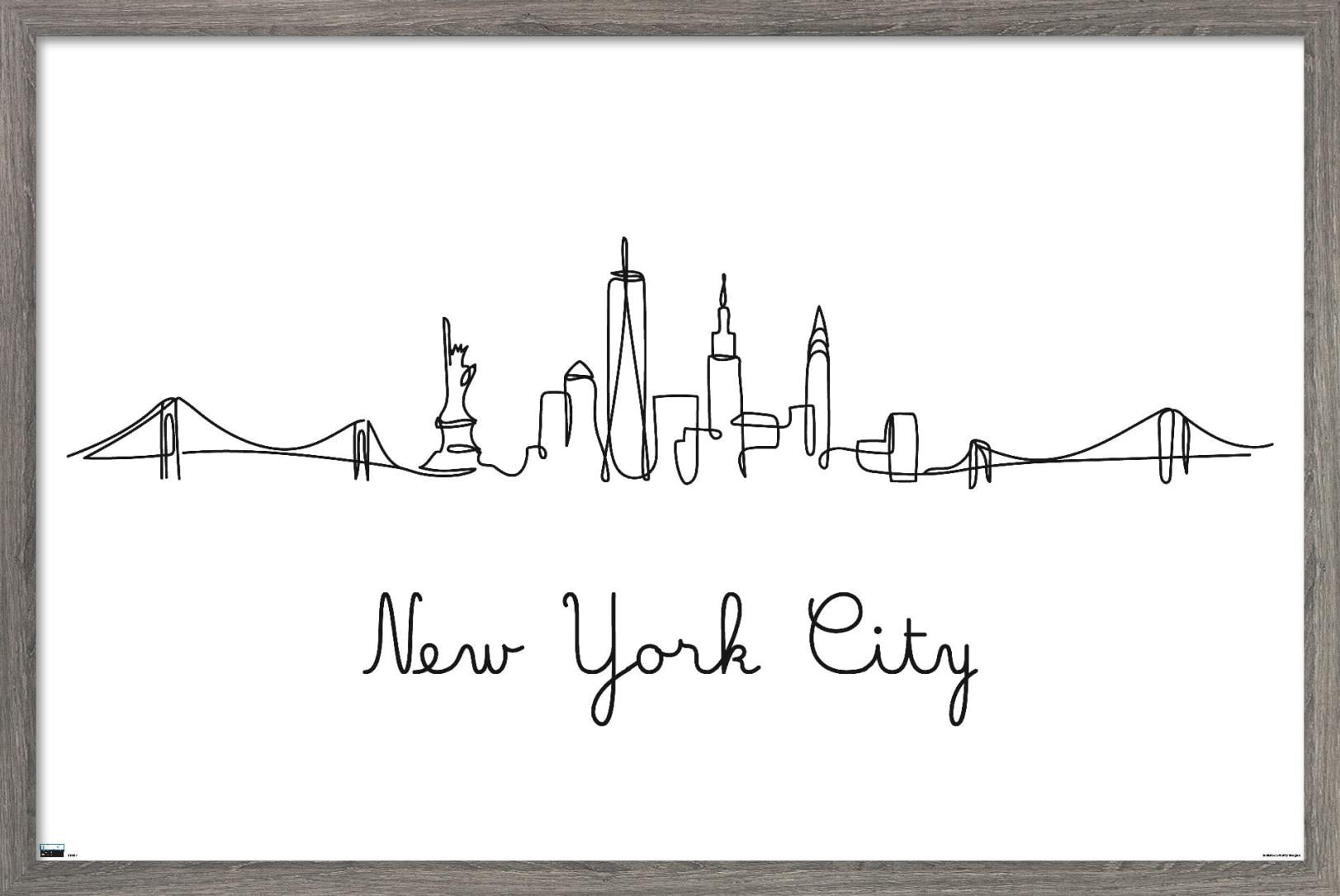 Line Art Skyline - New York City Wall Poster, 22.375" x 34", Framed