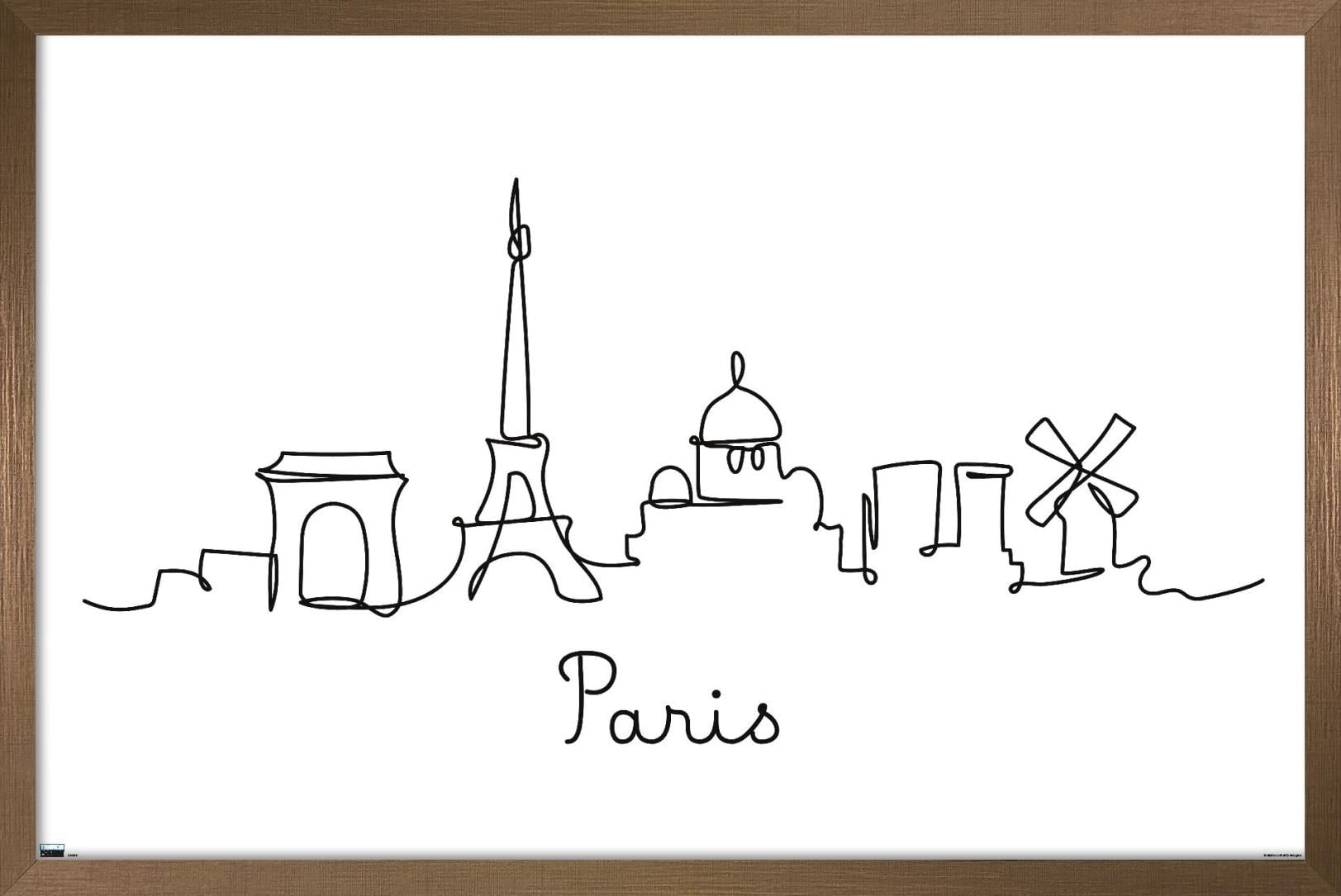 Line Art Skyline - Paris Wall Poster, 14.725" x 22.375", Framed