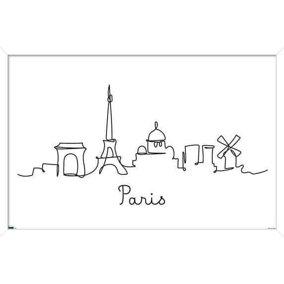 Line Art Skyline - Paris Wall Poster, 14.725" x 22.375", Framed