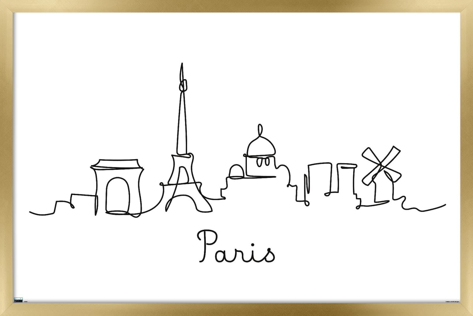 Line Art Skyline - Paris Wall Poster, 22.375" x 34", Framed