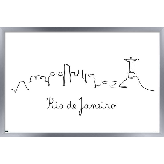 Line Art Skyline - Rio De Janeiro Wall Poster, 14.725" x 22.375", Framed