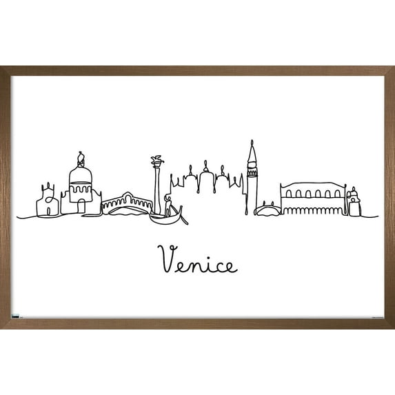 Line Art Skyline - Venice Wall Poster, 22.375" x 34", Framed