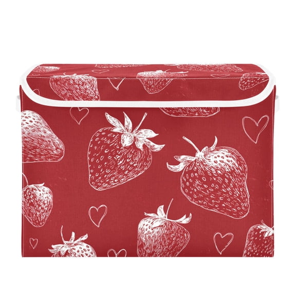 Line Art Strawberries Hearts Valentine Foldable Storage Bins with Lids Handles Collapsible Storage Containers Tote Boxes 16.5 x 12.6 x 11.8 inches