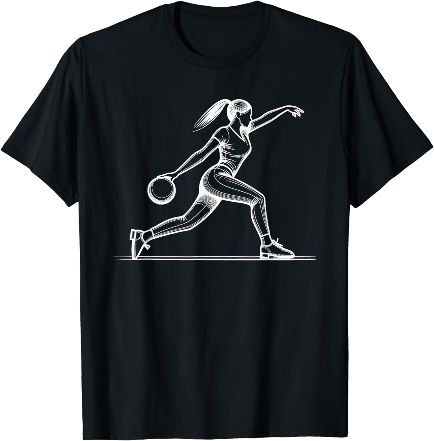 Line Art Tenpin Bowling Ball Pins Woman Bowler TShirt