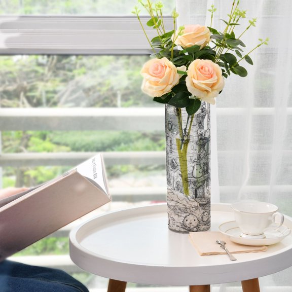Line Art Tree House Plastic Vase 11.8'' x 3.9'' Transparent Non Breakable Decorative for Family
