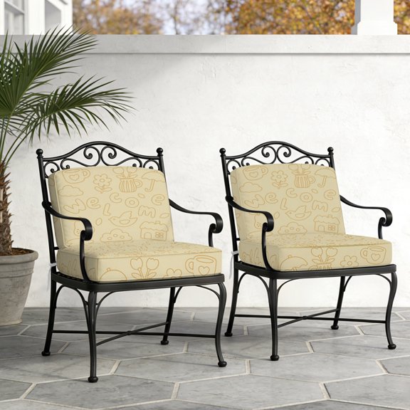 Line Art Waterproof Cushion Covers Set of 2, Minimalist Craft Brown Letters Tan Bird Teacup Flower 20x18 Inch Stretch Outdoor Couch Cushion Covers Chair Sofa Seat Slipcover for Patio