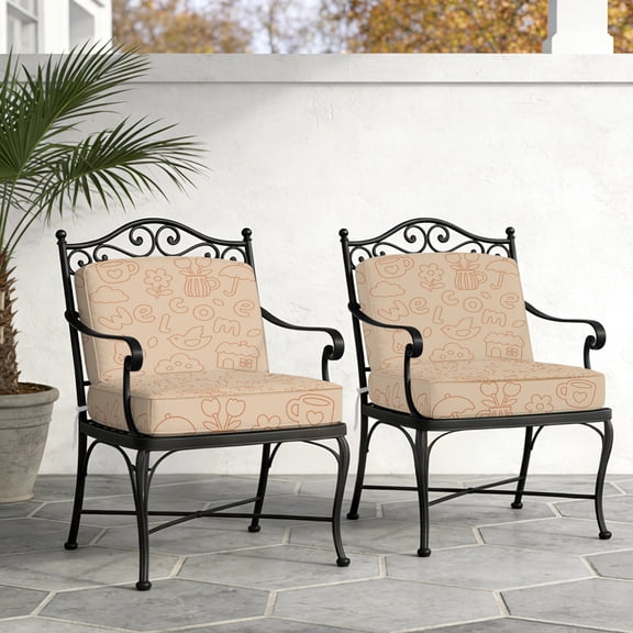 Line Art Waterproof Cushion Covers Set of 2, Minimalist Craft Tan Letters Brown Bird Teacup Flower 20x18 Inch Stretch Outdoor Couch Cushion Covers Chair Sofa Seat Slipcover for Patio