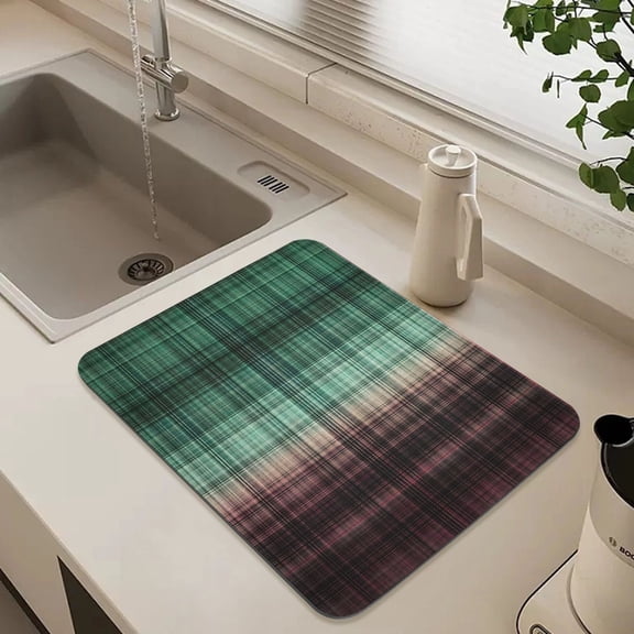 Line Black Grid Dish Drying Mat for Kitchen Counter Absorbent Drainer Mats (15.7X11.8inch)