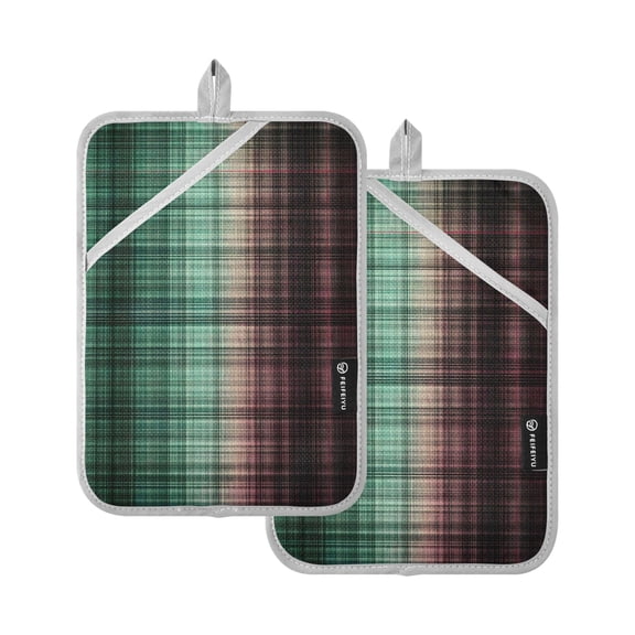Line Black Grid Oven Mitts Pot Holders 2 pcs Heat Resistant for Kitchen Baking Grilling