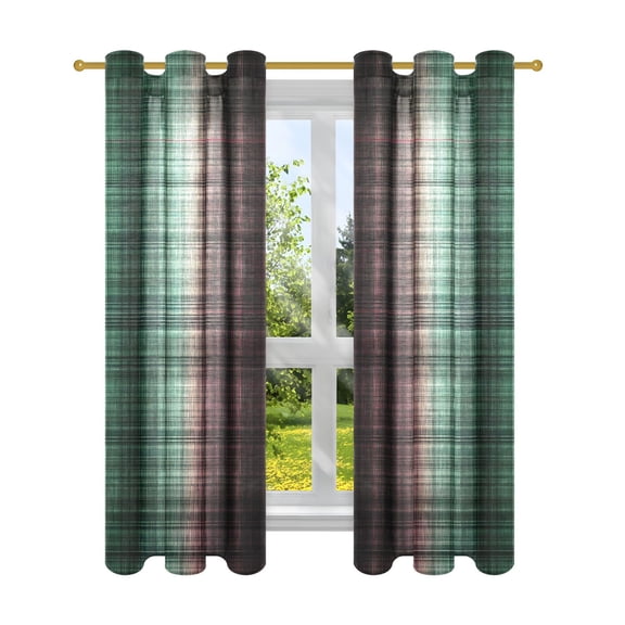 Line Black Grid Semi Sheer Curtains for Living Room Bedroom Set of 2 Insulated Window Drapes