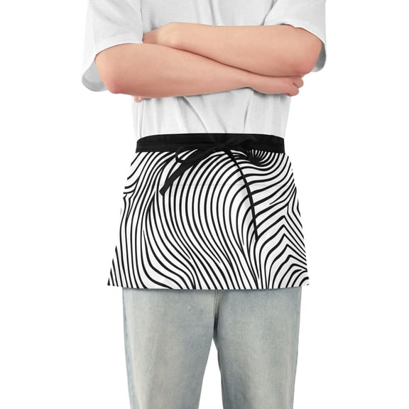 Line Black Waist Apron Adjustable Server Half Apron Kitchen Cooking with 3 Pockets for Men Women