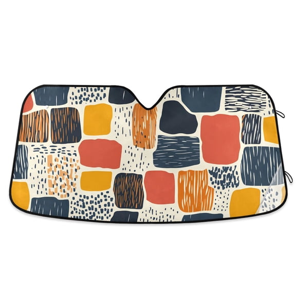Line Block Doodle Car Windshield Sun Shade Foldable Car Front Window Visor Heat and UV Protection 55x27.6