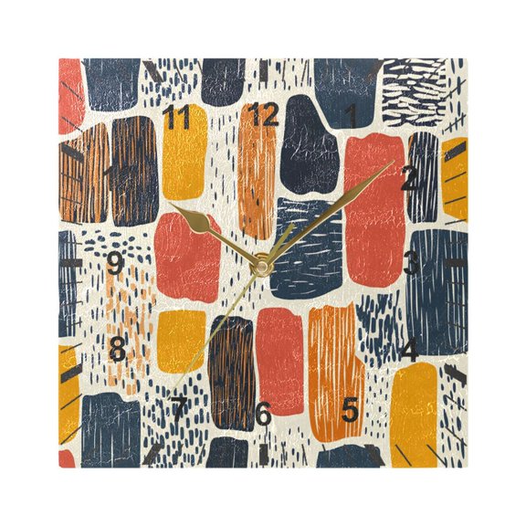 Line Block Doodle Wall Clock Battery Operated Silent Non-Ticking Bedroom Office Kitchen Home School Decor 7.8"(Gold)
