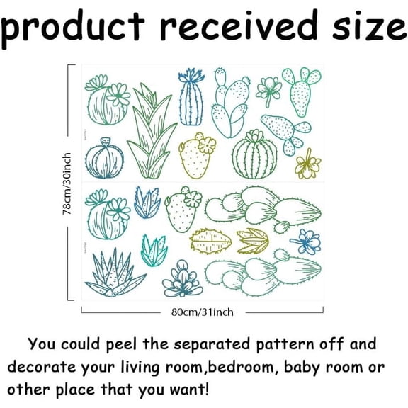 Line Cactus Wall Decal Green Plants Wall Sticker Peel and Stick Wall Art PVC Wall Decal Decorations to Stick On The Wall for Living Room Bedroom