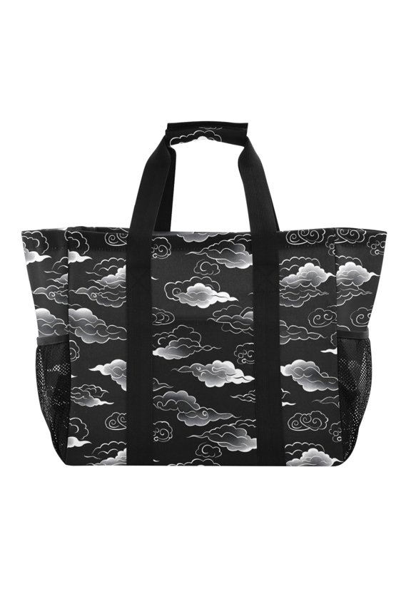 Line Cloud Reusable Grocery Bags with Handle Side Pocket Waterproof Shopping Portable Tote