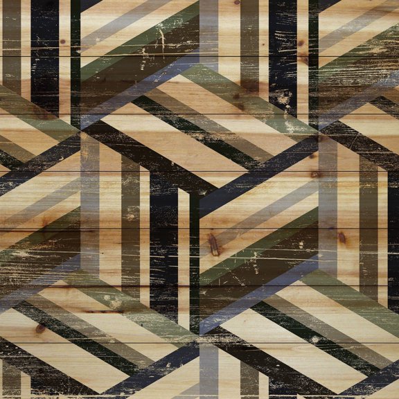 "Line Connections" Painting Print on Natural Pine Wood
