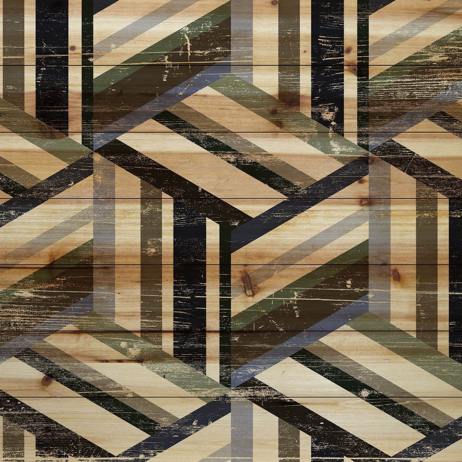 "Line Connections" Painting Print on Natural Pine Wood