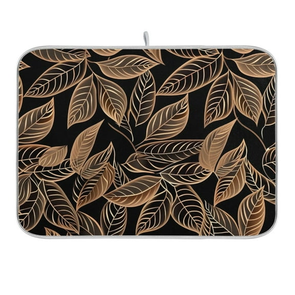 Line Copper Leaves Dish Drying Mat for Kitchen Counter 16x18 In Absorbent Microfiber Reversible Mats Dish Drainer Protector Rack Pad for Coffee Bar Table