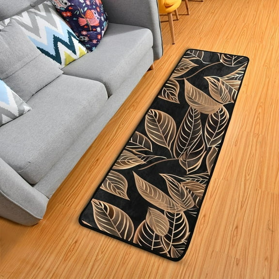 Line Copper Leaves Hallway Runner Rug 2' X 6' Area Rug Non-Slip Entryway Carpet Soft Washable Door Mat Kitchen Bedroom Living Room