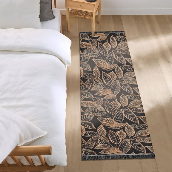 Line Copper Leaves Runner Area Rug 2x6 Soft Non-Slip Washable Bedside Carpet for Hallway Bedroom Living Room Home Decor