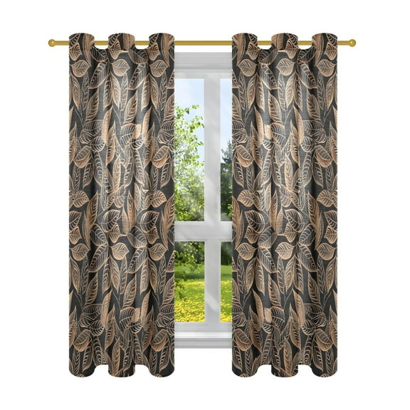 Line Copper Leaves Sheer Curtains Grommet Drapes Light Filtering for Bedroom Living Room 2 Panels 42" x 63"