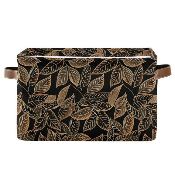 Line Copper Leaves Storage Bins with Handle Fabric Organizer Basket Foldable Box 1 Pack 14.2x10.2x8.3