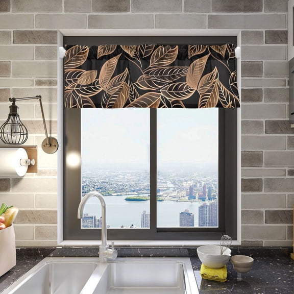 Line Copper Leaves Valance Curtains 54"x18" Rod Pocket for Kitchen Living Room Windows Farmhouse Decor