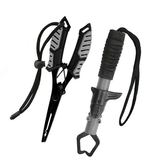 7829 Line Cutter Hook Remover Fish Gripper Fishing Pliers with Rubber Handle Lanyard Stainless Steel Fish Lip Gripper