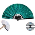 thumbnail image 1 of Line Dance Popping Fan, Boots on The Ground Hand Fan, Folding Fans Handheld Line Dancing, Glitter Powder Folding Fan, Chinese Vintage Retro Fabric, for Performance, Decorative (#04), 1 of 7