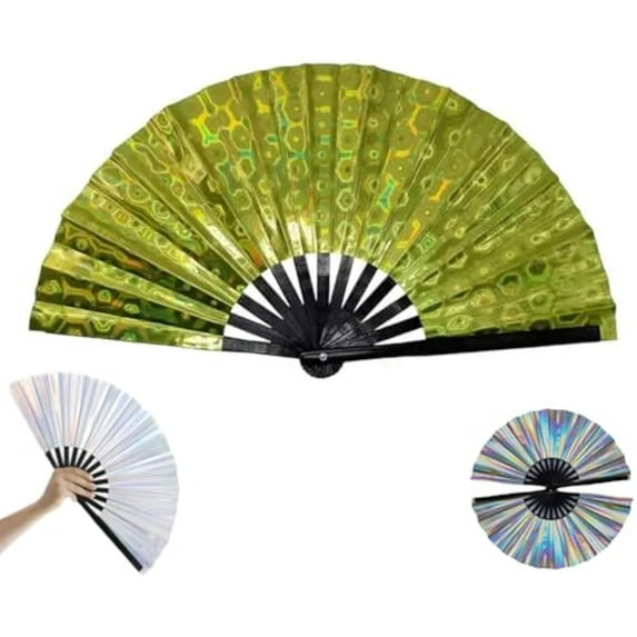 Line Dance Popping Fan, Boots on The Ground Hand Fan, Folding Fans Handheld Line Dancing, Glitter Powder Folding Fan, Chinese Vintage Retro Fabric, for Performance, Decorative (#05)
