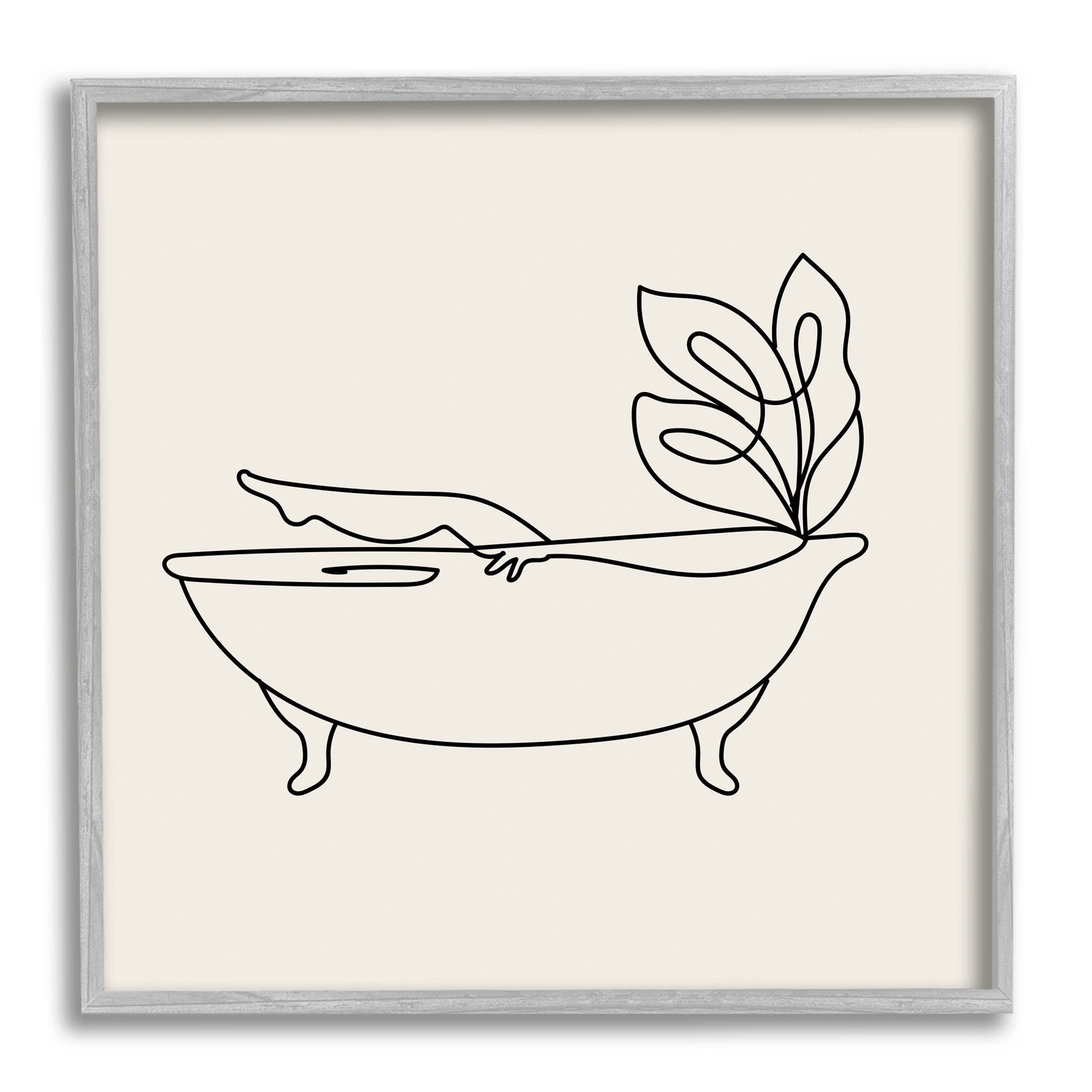 Line Doodle Bath Botanical Botanical & Floral Graphic Art Gray Framed Art Print Wall Art