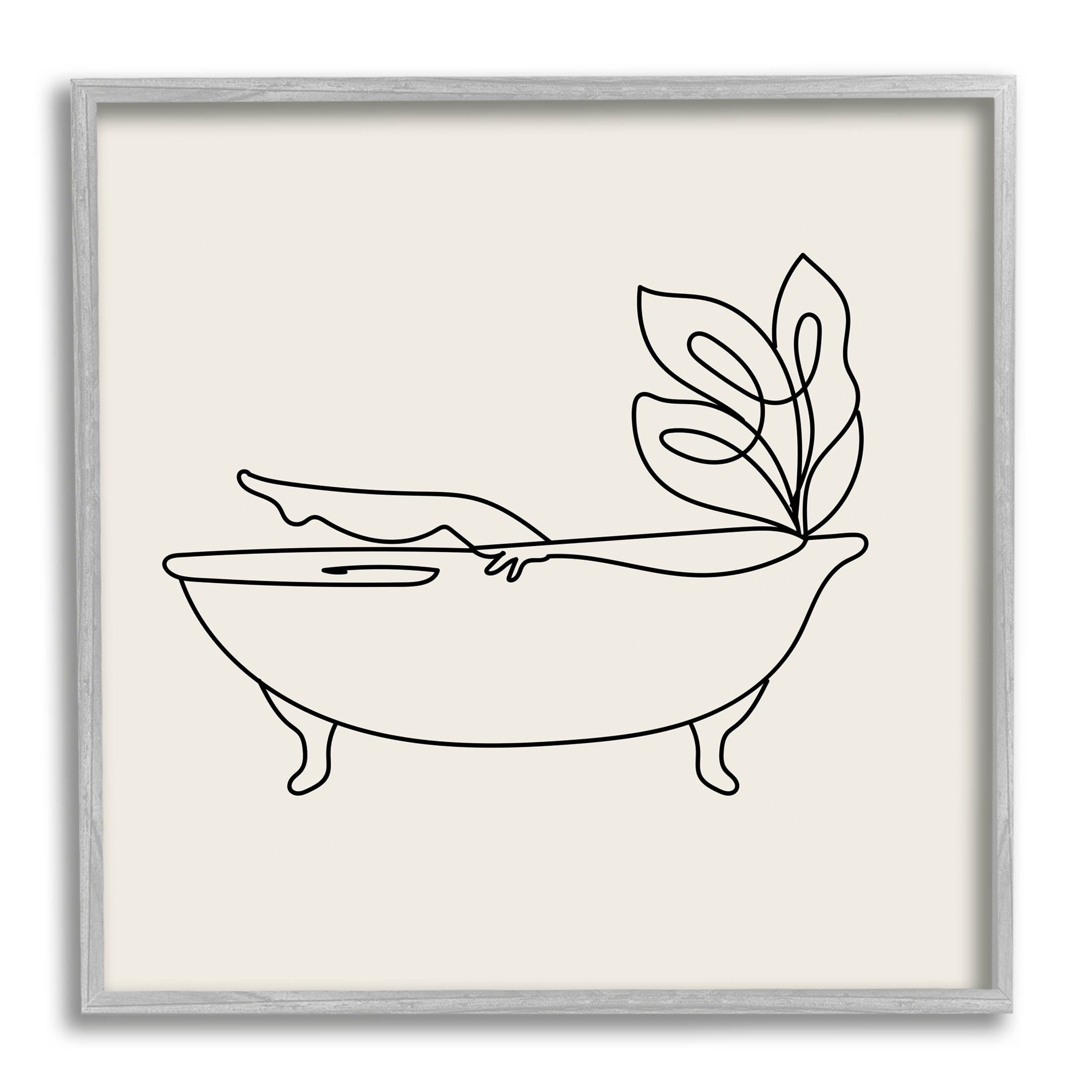 Line Doodle Bath Botanical Botanical & Floral Graphic Art Gray Framed Art Print Wall Art