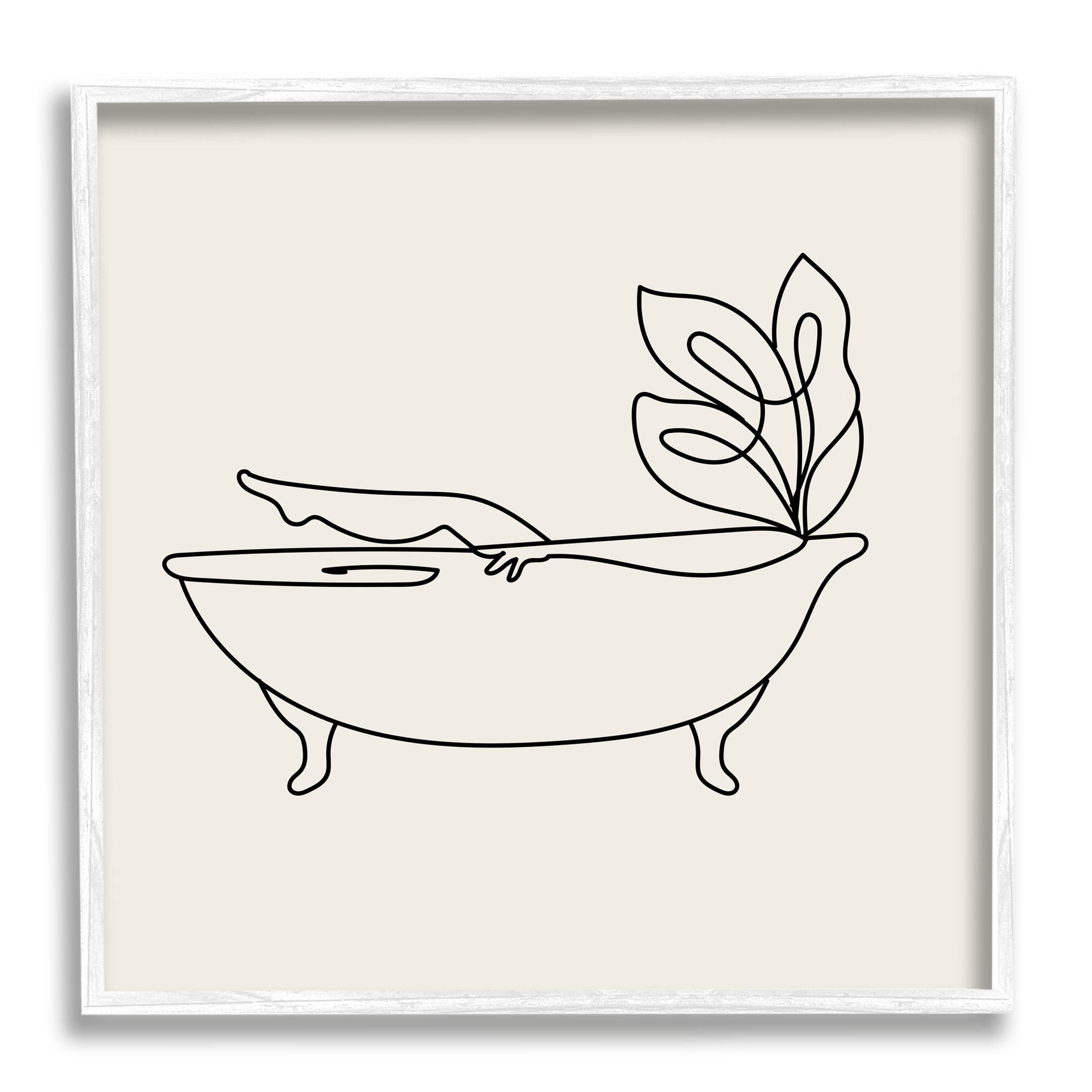 Line Doodle Bath Botanical Botanical & Floral Graphic Art White Framed Art Print Wall Art