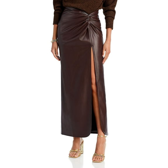 Line & Dot Womens Carmela Faux Leather Gathered Maxi Skirt