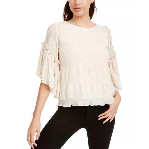 Line & Dot Women's Chiffon Flutter Sleeve Top White Size X-Small