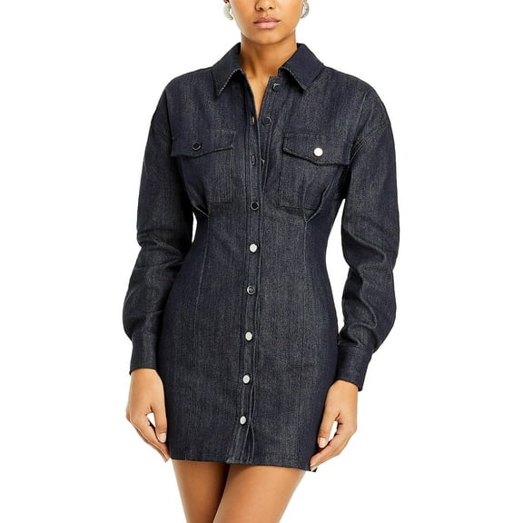 Line & Dot Womens Button-Down Mini Shift Dress