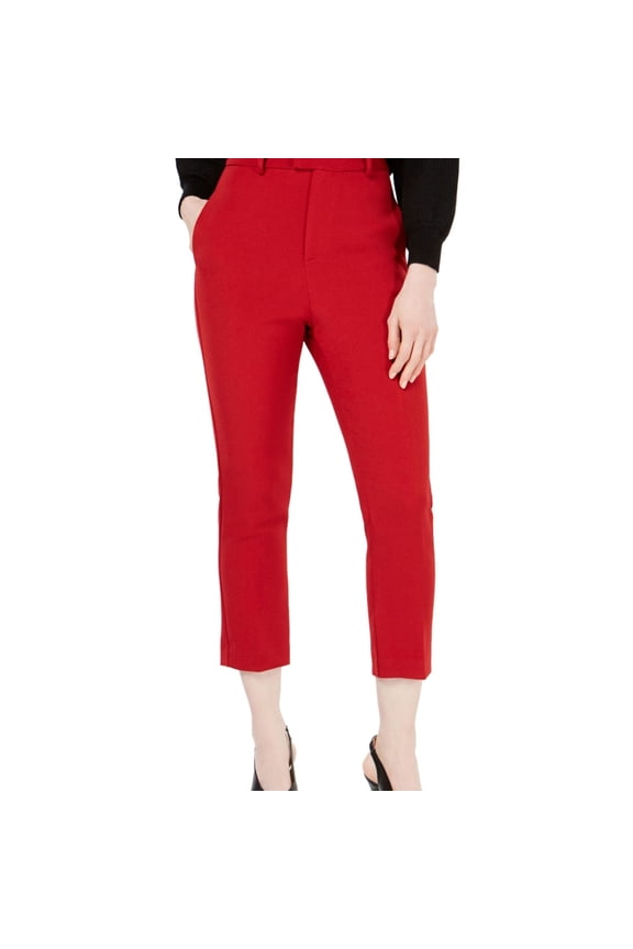 Womens Solid High Rise Casual Cropped Pants, Red, Large