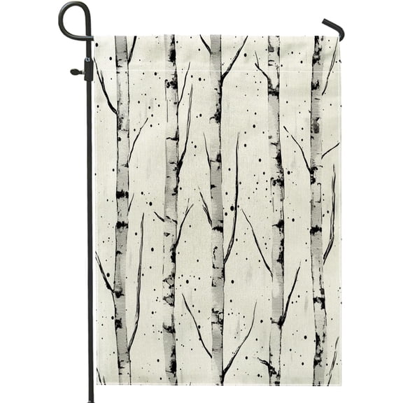 Line Drawing Birch Tree Garden Flag, 12 x 18 Inch Double Sided Burlap, Simple Nature Scenic Forest Lawn Flag for Outdoor Decor