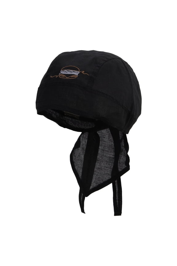 Line Drawing Burger Embroidered Cotton Poplin Biker Style Head Wrap - Black OSFM