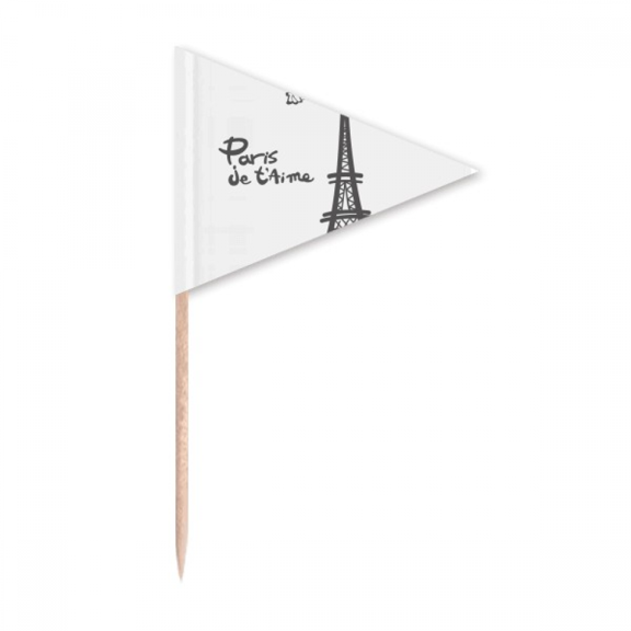 Line Drawing Eiffel Tower Outline Paris Toothpick Triangle Cupcake Toppers Flag