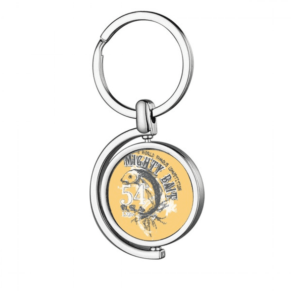 Line Drawing Fish Mighty Bait Pattern Rotating Keychain Metal Keyring Holder
