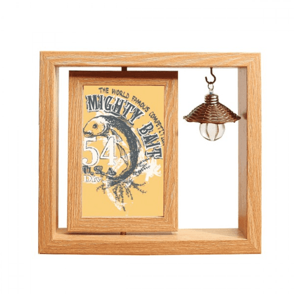 Line Drawing Fish Mighty Bait Pattern Wooden Rotating Picture Photo Frame 4x6